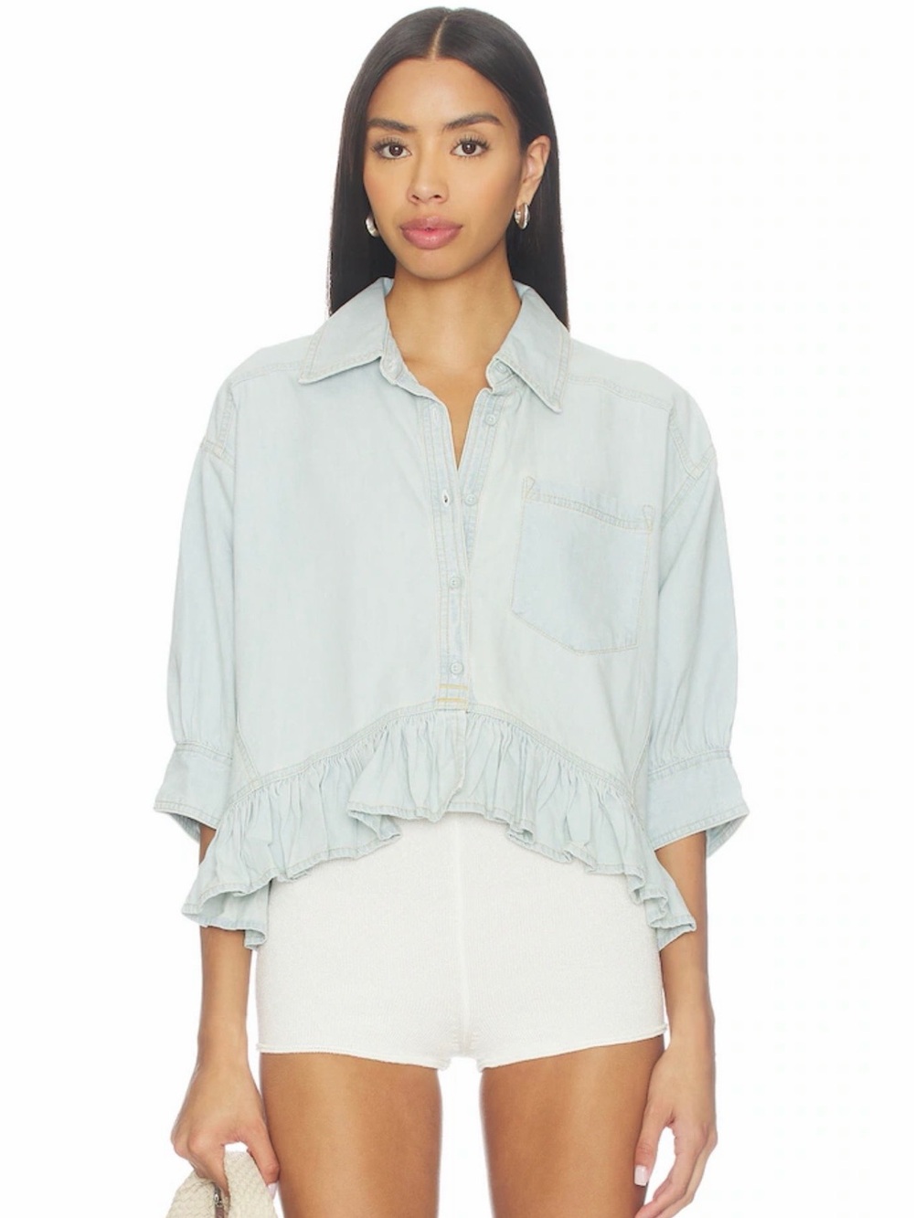 Free People Bailey Denim Shirt in Light Tint Wash